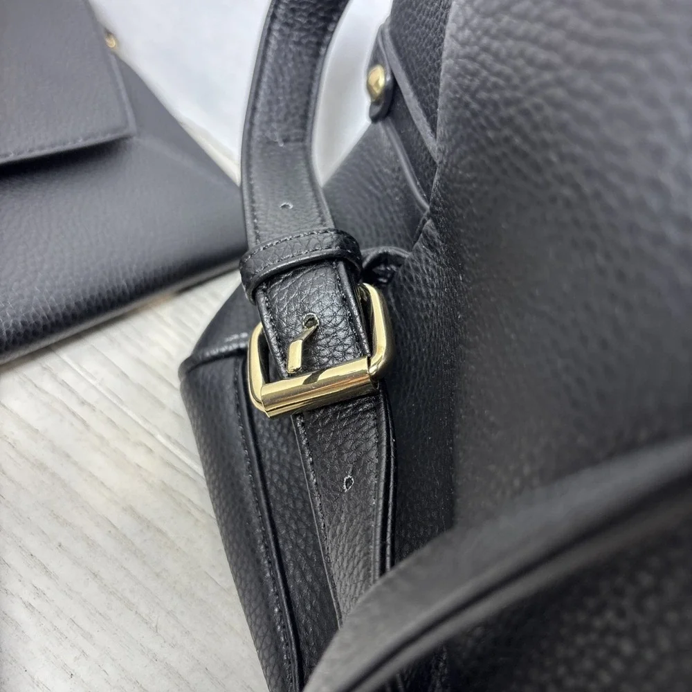 Dasein‎ Black Faux Leather Backpack and Matching Wristlet Set Gold Hardware NWOT